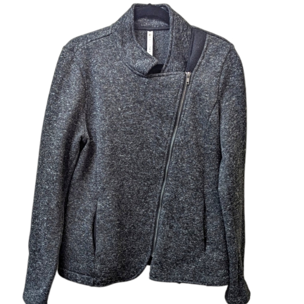 Fabletics Calypso Women's Asymmetrical Zip High Collar KnitFit Gray Jacket (L)